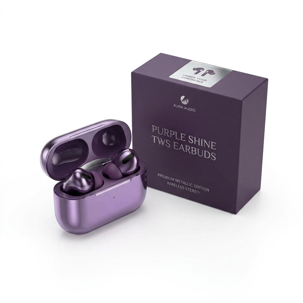 Aura Audio Purple Shine TWS – Premium Metallic Edition Wireless Stereo Earbuds with HD Sound