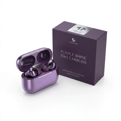 Aura Audio Purple Shine TWS – Premium Metallic Edition Wireless Stereo Earbuds with HD Sound